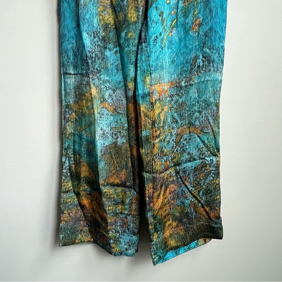 Soft Surroundings Pants Wide Leg Palazzo Cassatt Gilded Blue Multicolor tropical - Picture 5 of 15